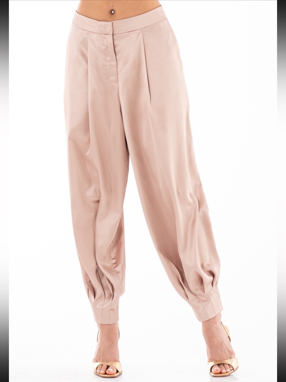 Chic Camel Satin Jogger Pants – Elegant Relaxed Fit Trousers